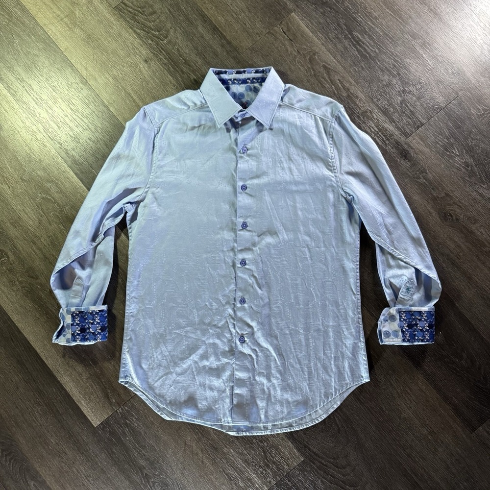 Robert Graham Blue Geometric Jacquard FlipCuff Sleeve ButtonUp Shirt Mens Sz S